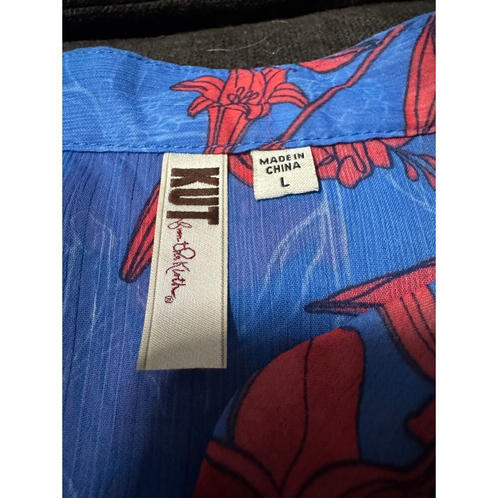Kut from the Kloth Blue and Red Floral Button Front Blouse Size L - Picture 4 of 4